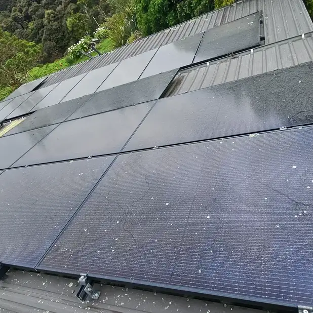 Solar panels in Wainui before cleaning: bird droppings streaked across the panels