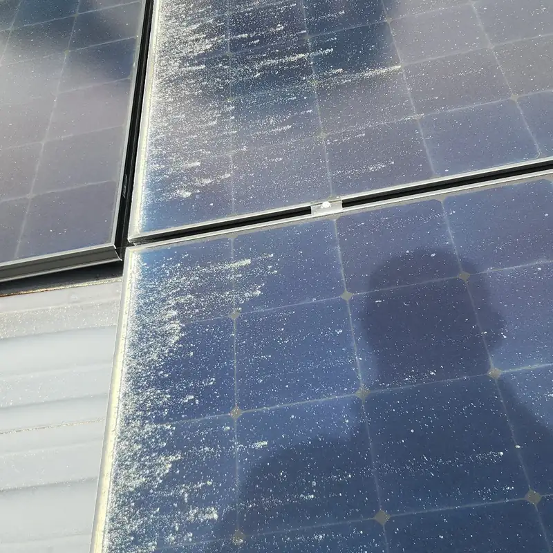 Solar panels in Beach Haven before cleaning: fine dust across the cells